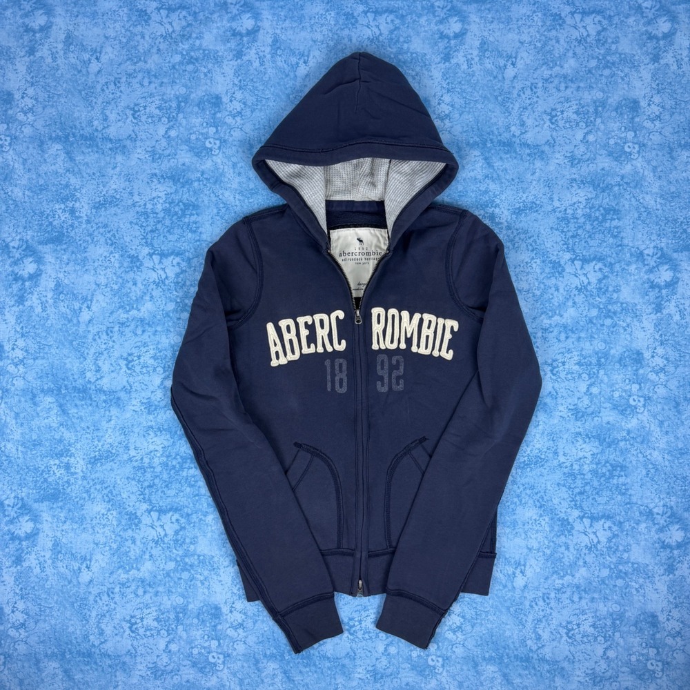 Vintage Abercrombie & Fitch Kids Navy Blue Adirondack Heritage Zip Hoodie Large